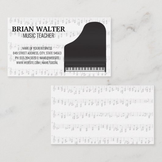 Musiklehrer | Grand Piano | Musikalische Hinweise Visitenkarte (Vorne/Hinten)