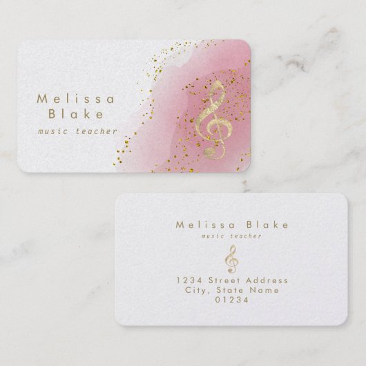 Musiklehrer Imitate Goldfolie auf heißen rosa Visitenkarte (Vorne/Hinten)