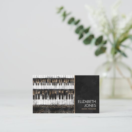 Musiklehrer Klaviertasten und -notizen - Wasserfar Visitenkarte (Stehend Vorderseite)