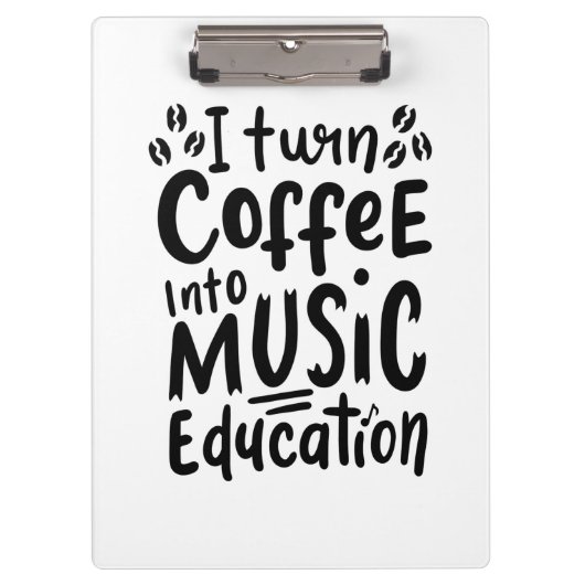 Musiklehrer machen Kaffee in Bildung Klemmbrett (Vorderseite)