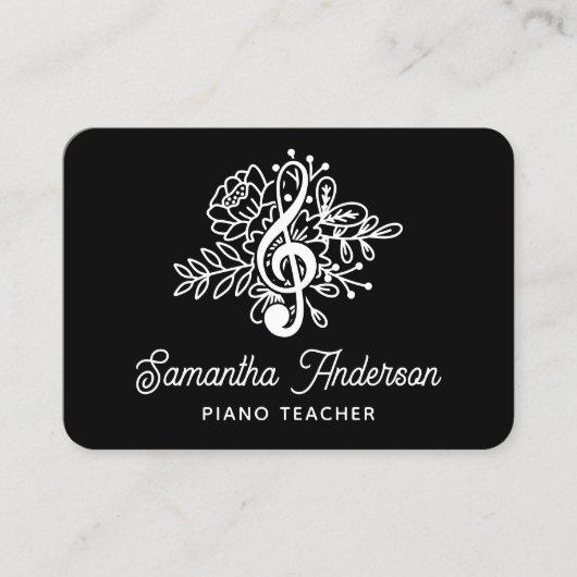 Musiklehrer Moderner Schwarzer Blütenklatscher Cle Visitenkarte (Vorderseite)