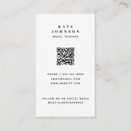 Musiklehrer Musiker Foto Social Media QR Code Visitenkarte (Rückseite)