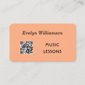 Musiklehrer QR Code Stilvolle Peach Visitenkarte (Vorderseite)