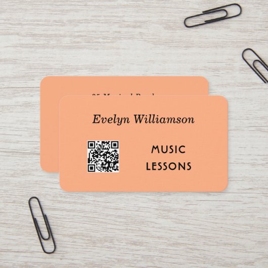 Musiklehrer QR Code Stilvolle Peach Visitenkarte (Vorderseite/Rückseite Beispiel)