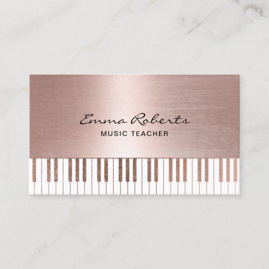 Musiklehrer Rose Gold Piano Schlüssel Musik Visitenkarte (Vorderseite)