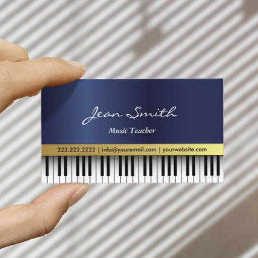 Musiklehrer Royal Blue Piano Elegant Visitenkarte