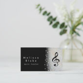 Musiklehrer silberfarbene Imitate Glitzer Visitenkarte (Stehend Vorderseite)