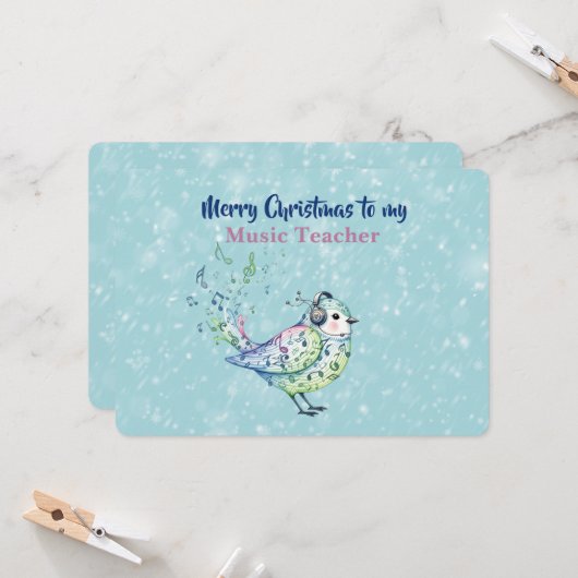 Musiklehrer Singvogel Weihnachtskarte Karte (Vorderseite/Rückseite Beispiel)
