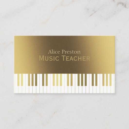 Musiklehrer | Stilvolles Goldenes Klavier Visitenkarte (Vorderseite)
