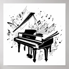 Musiklehrer/Student für Schwarz/Weiß-Piano Poster