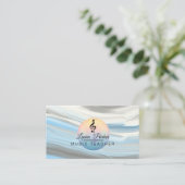 Musiklehrer Treble notieren Blue Sound Waves Visitenkarte (Stehend Vorderseite)