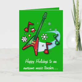 Musiklehrer Urlaub mit Roter und Grüner Gitarre Feiertagskarte