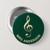 Musiklehrer Violinschlüssel Grün Personalisierter Button (Vorne & Hinten)