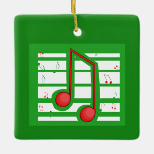 Musiklehrer Weihnachten, Noten auf Grün Keramikornament