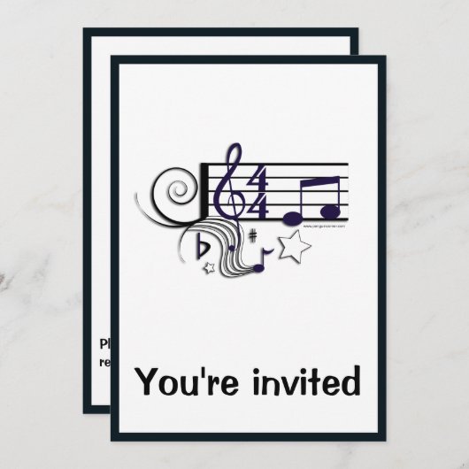 Musikleistung oder Erwägung:Schwarz und Weiß Einladung (Vorne/Hinten)