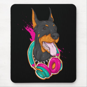 Musikliebender Welpe Cartoon Dobermann Pinscher M Mousepad