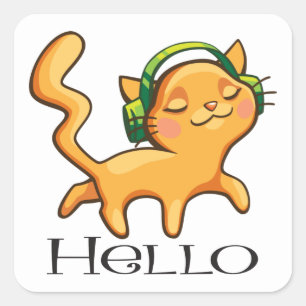 Musikliebhaber Kitty Kitten Hallo Süße Katze Quadratischer Aufkleber