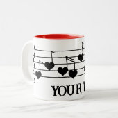 Musikmitarbeiter mit Schwarzen Herznotizen individ Zweifarbige Tasse (Vorderseite Links)