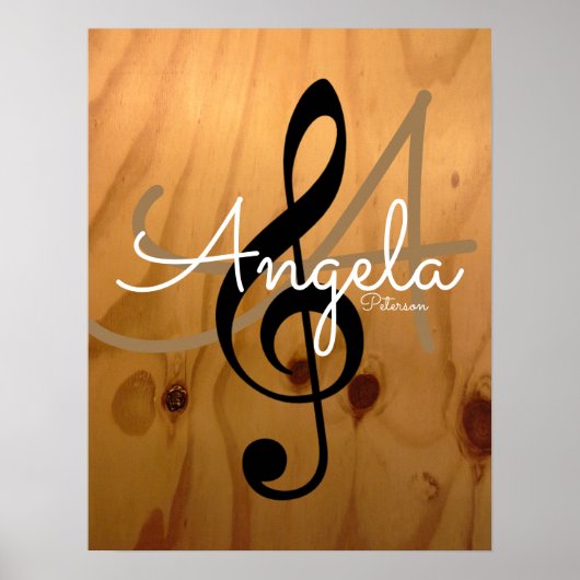 Musikmonogramm auf Holz rustikal und raffiniert Poster (Vorne)
