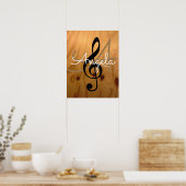 Musikmonogramm auf Holz rustikal und raffiniert Poster (Küche)