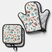 Musikmuster Ofenhandschuh & Topflappen-Set (Vorderseite/Rückseite)