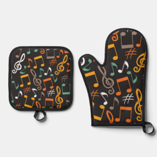 Musikmuster Ofenhandschuh & Topflappen-Set