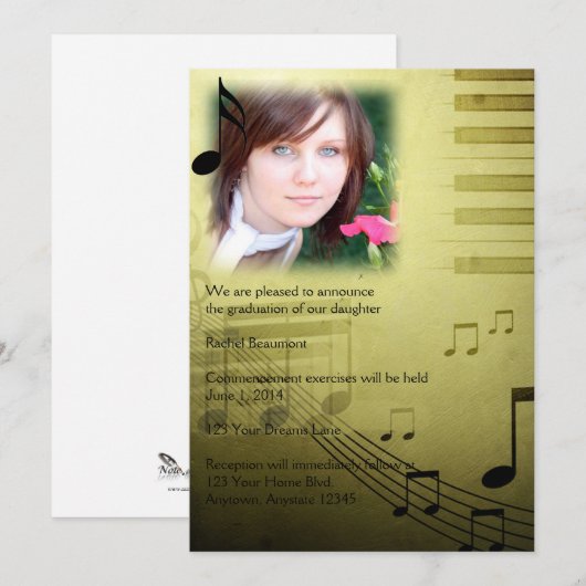 Musiknote-Abschluss-Mitteilung Einladung (Vorne/Hinten)