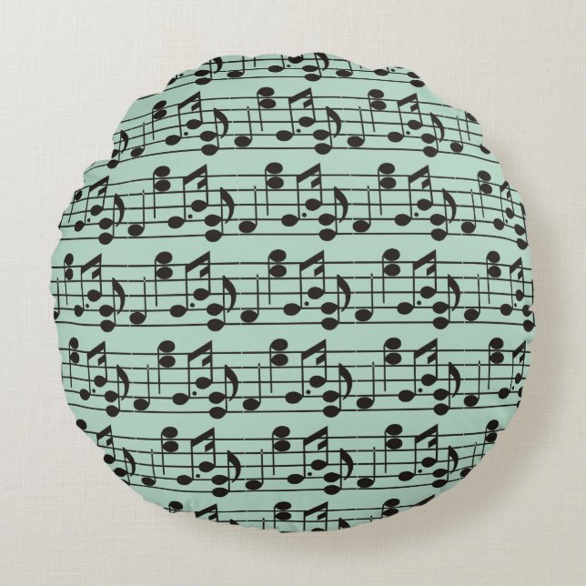 Musiknote Blatt Muster grün Rundes Kissen (Vorderseite)