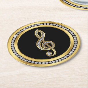 Musiknote Bling Runder Pappuntersetzer