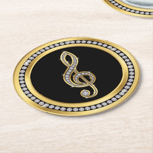 Musiknote Bling Runder Pappuntersetzer (Angewinkelt)