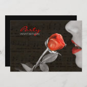 Musiknote blühte Valentinstag rote Rose Einladung (Vorne/Hinten)