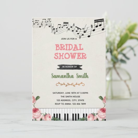 Musiknote Braun-Dusche Einladung (Stehend Vorderseite)