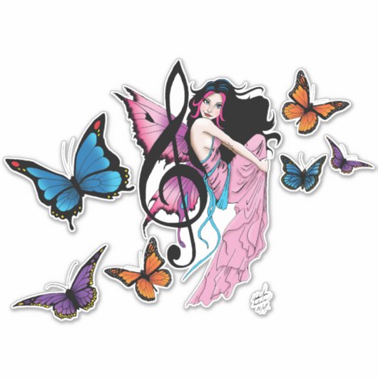 Musiknote Butterflies Fairy Aufkleber (Vorderseite)
