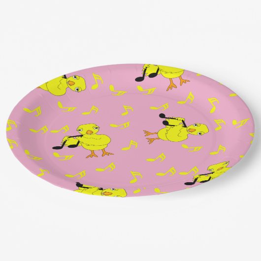 Musiknote Chick Pattern Pappteller (Schrägansicht)
