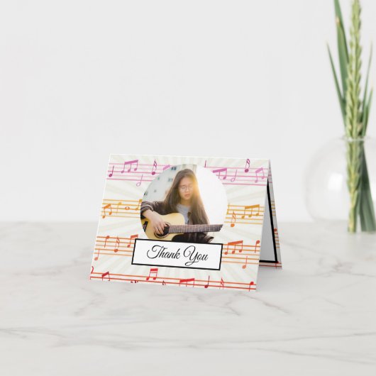 Musiknote farbenfrohe Muster Thema Musiker Foto Dankeskarte (Vorderseite)