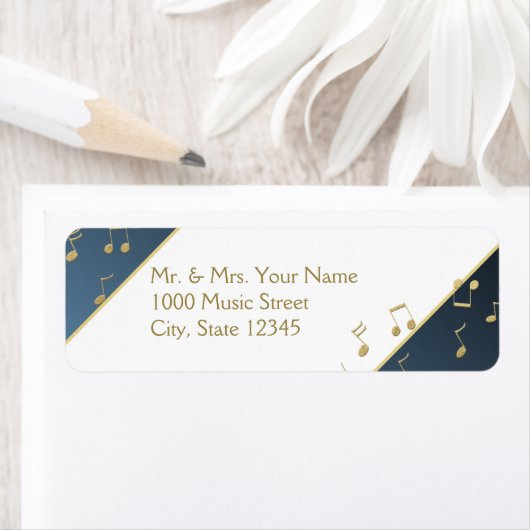 Musiknote Gold und Blaue Rücksendeadresse (Insitu)