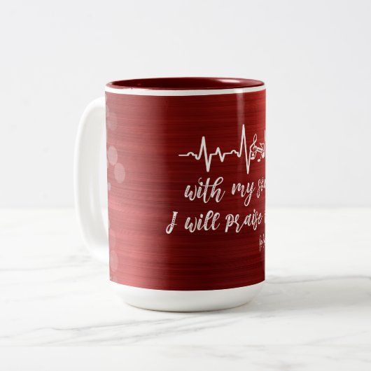 Musiknote Heartbeat mit Psalms Scripting Zweifarbige Tasse (Vorderseite Links)