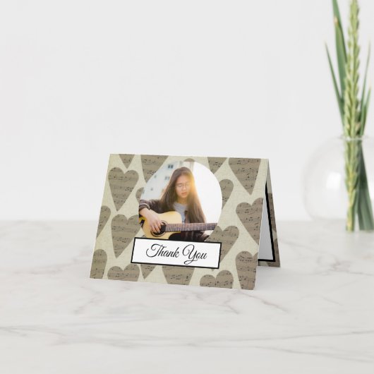 Musiknote Herz Muster Thema Musician Foto Dankeskarte (Vorderseite)