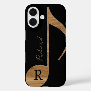 Musiknote in Holzfarbe mit Namen iPhone 16 Hülle