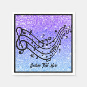 Musiknote Lila Blue Glitzer Sparkle Personalisiere Serviette (Vorderseite)