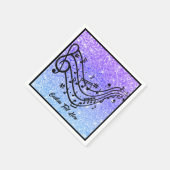 Musiknote Lila Blue Glitzer Sparkle Personalisiere Serviette (Ecke)