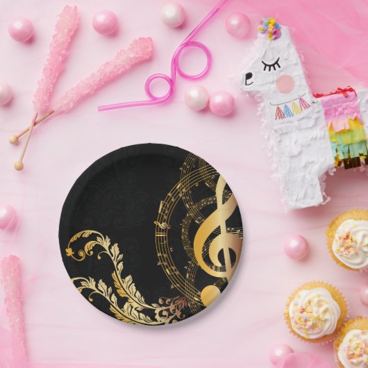 Musiknote Luxury Gold grau Pappteller (Party)