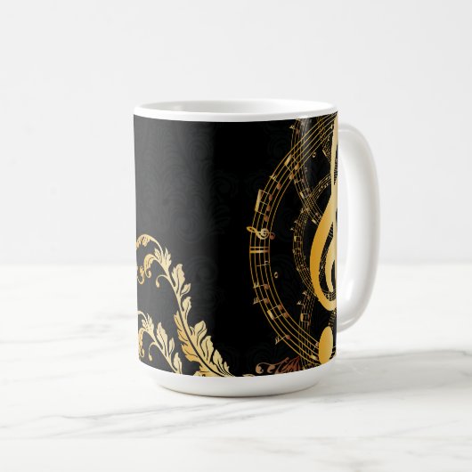 Musiknote Luxus goldgraues Design Kaffeetasse (VorderseiteRechts)