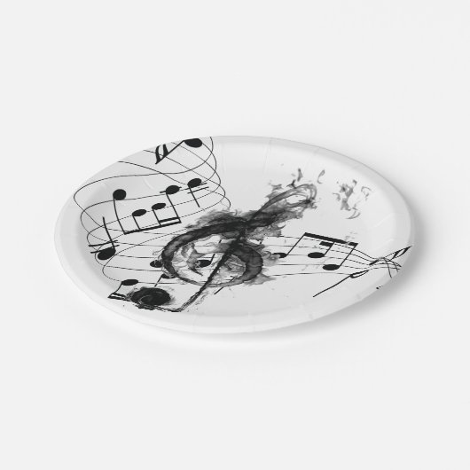 Musiknote Luxus Schwarz-Weiß Pappteller (Schrägansicht)