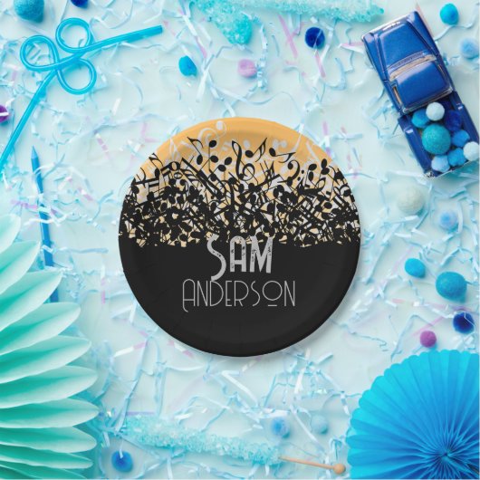 Musiknote Luxus Schwarz-Weiß Personalisiert Pappteller (Party)