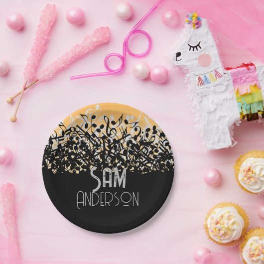 Musiknote Luxus Schwarz-Weiß Personalisiert Pappteller (Party)