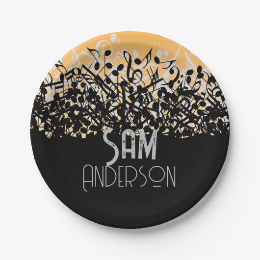Musiknote Luxus Schwarz-Weiß Personalisiert Pappteller (Vorderseite)