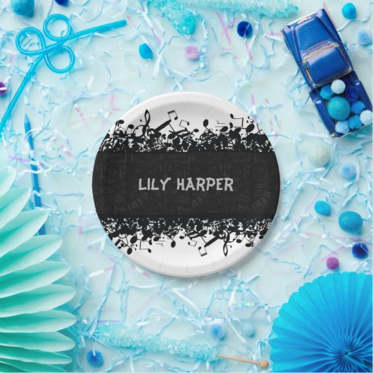 Musiknote Luxus Schwarz-Weiß Personalisiert Pappteller (Party)