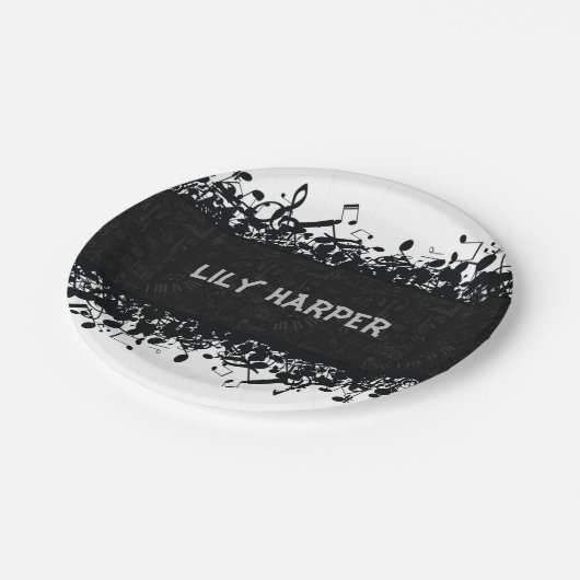 Musiknote Luxus Schwarz-Weiß Personalisiert Pappteller (Schrägansicht)