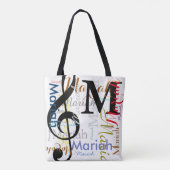 Musiknote-Monogramm mit Farbnamen bearbeiten Tasche (Rückseite)
